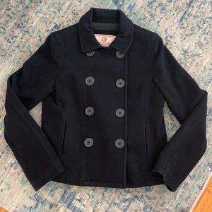 Abercrombie & Fitch Navy Blue Wool Pea Coat. Size Medium. Cropped. Gently Worn.